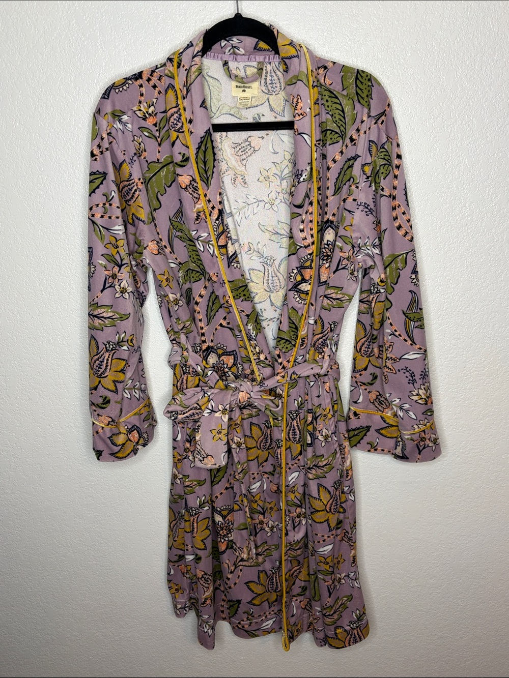 World Market Lavender Floral Boho Velour Lounge Wear Robe  One Size